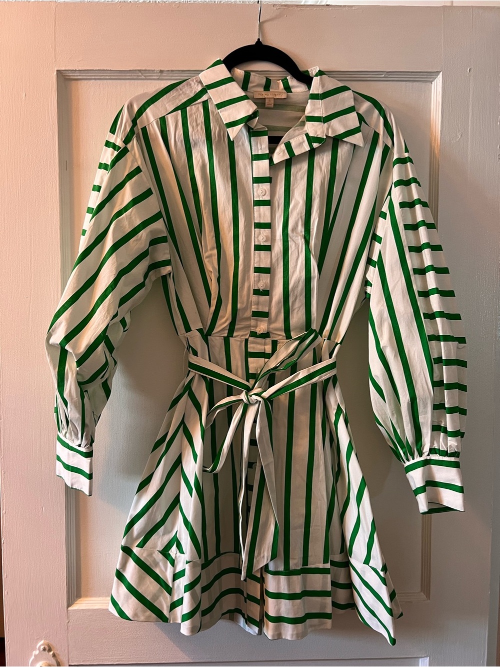 Flying Tomato Green and White Striped Tie-Waist Mini Dress